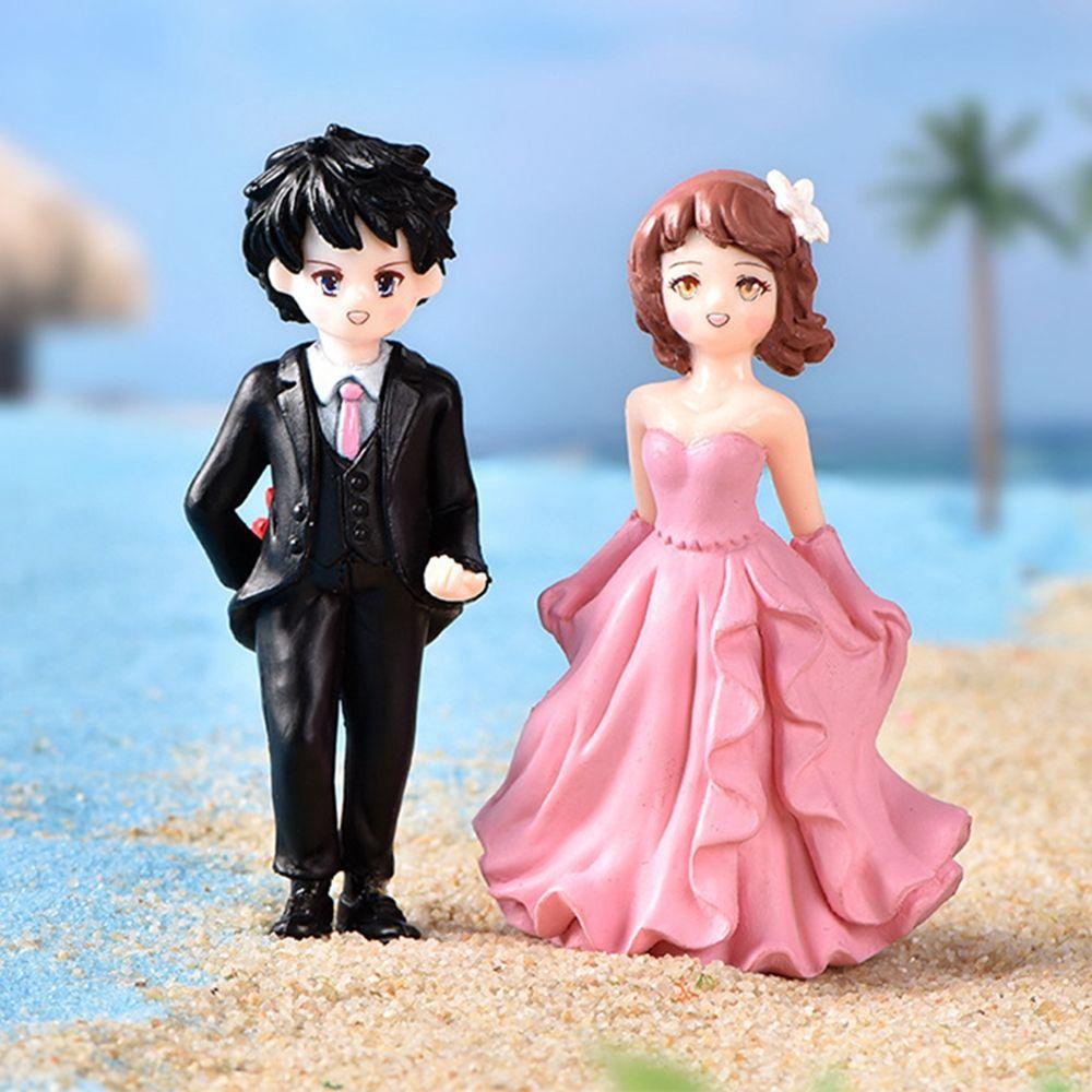 [Elegan] Patung Miniatur Pecinta Pecinta DIY Cowok Dan Cewek Gaun Pengantin Lamaran Pasangan Dekorasi Kue Lanskap Mikro