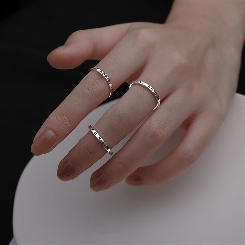 2pcs Cincin Jari Telunjuk Model Terbuka Dapat Disesuaikan Desain Yunani XO Gaya Retro Untuk Wanita