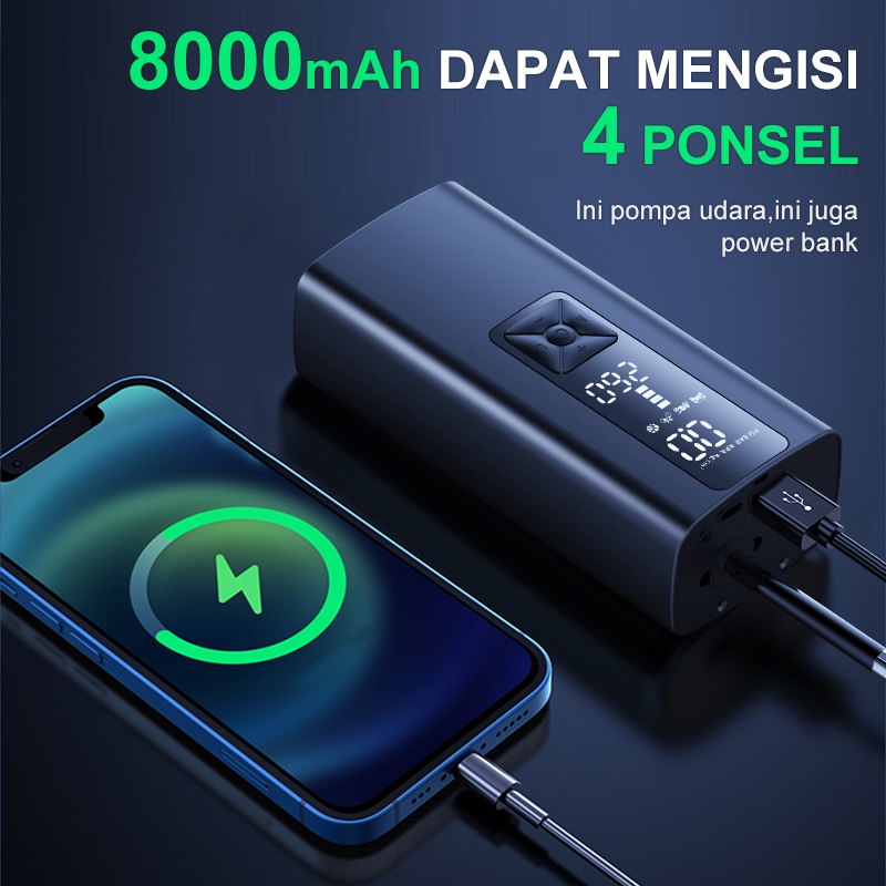 Amazefan Pompa Ban Mobil Truk Motor Elektrik Cek Tekanan kompresor mini Angin Digital 8000mAh Inflator Pompa Mobil Elektrik compresor mini Serba Guna Portable 150PSI Air Compressor Pompa listrik Ban aksesoris mobil/motor