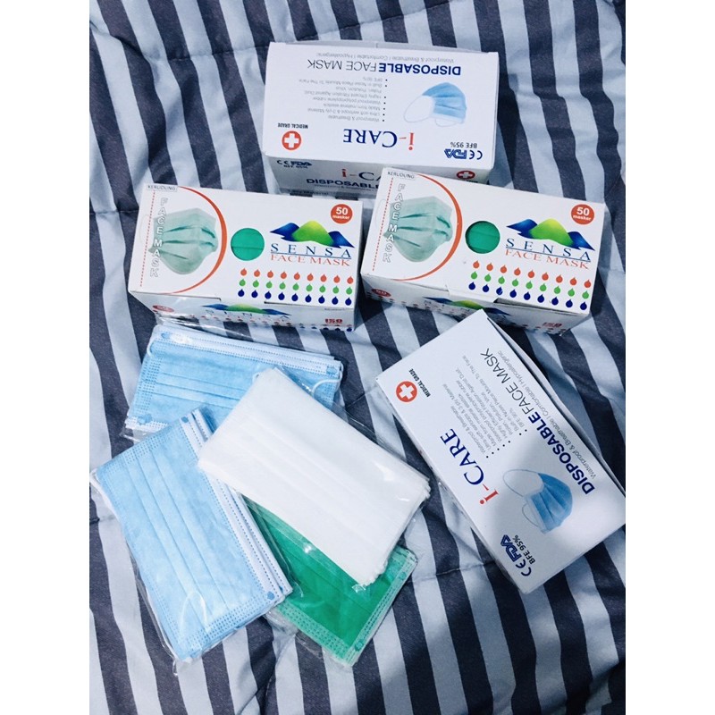MASKER MEDIS 3PLY I CARE - SENSA WARNA PUTIH BIRU HIJAU