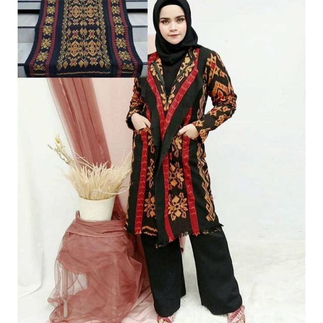 Blazer tenun motif kupang antiq + free masker