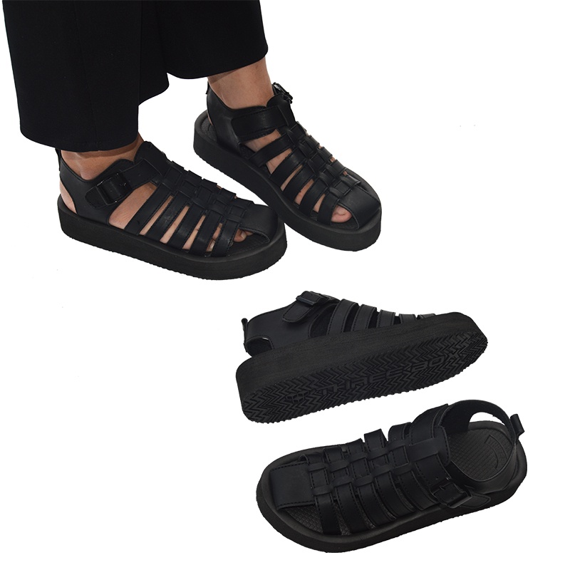 THREE BOX - Sandal Platform Wedges Tali Wanita Medium Jumbo - SPIDER BLACK