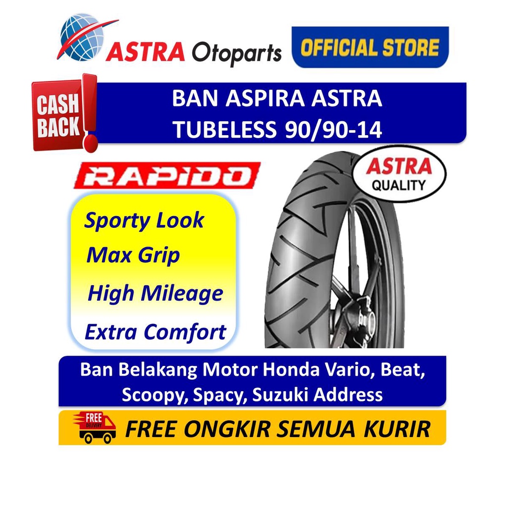 Ban Aspira Maxio Rapido 90/90-14 Tubeless Ban Belakang Motor Honda Vario, Beat (12-90/9014-RAPIDO)
