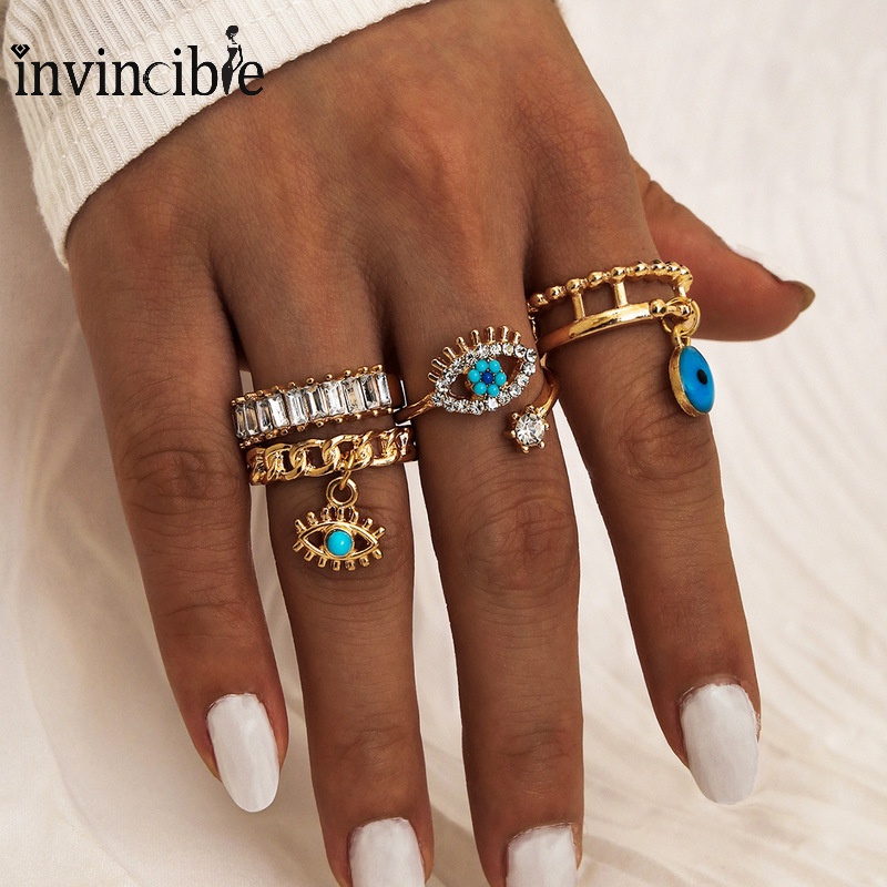 4pcs / Set Cincin Buku Jari Aneka Bentuk Warna Gold Gaya Vintage Boho Untuk Wanita