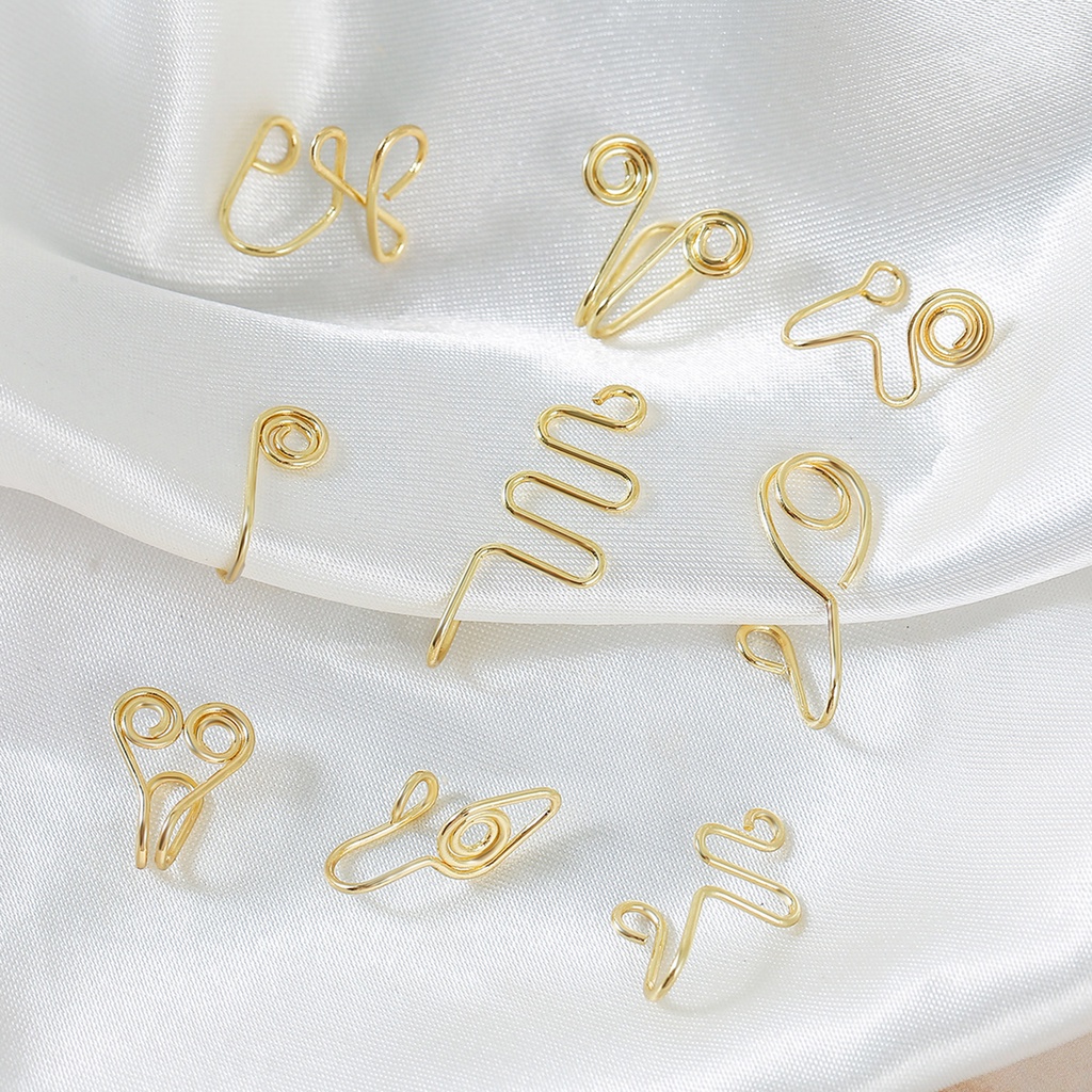 Hu Hu Hu Hu Hu Alat Bantu Pasang Kacamata♡ 9 / 12 Pcs Cincin Klip Hidung Palsu Bahan Alloy Aksen Mutiara Imitasi Gaya Retro Untuk Wanita