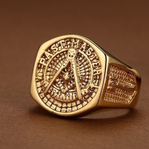 SEUSUK  Cincin Freemason Bahan Titanium Steel Warna Emas untuk Pria