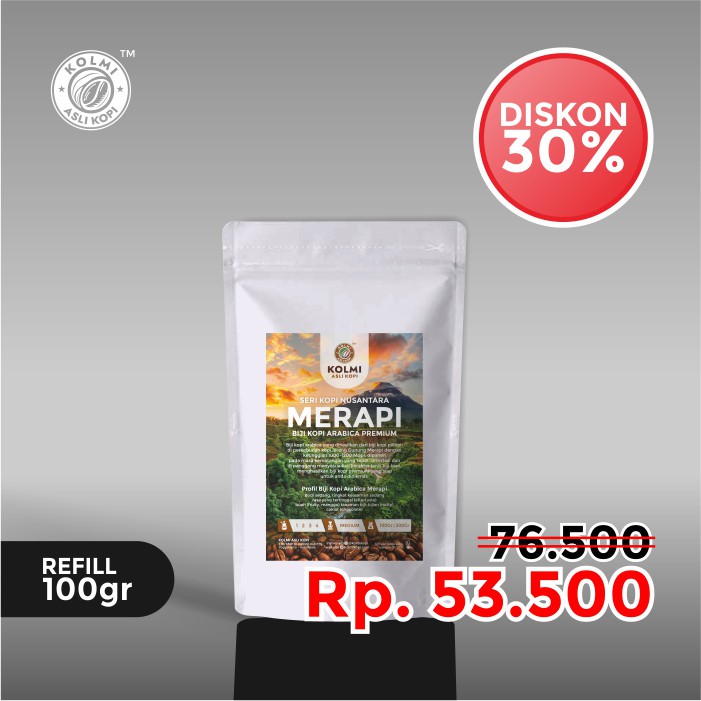 

KOPI ARABICA MERAPI ROASTBEAN (BIJI SANGRAI) PREMIUM REFILL 100 GRAM