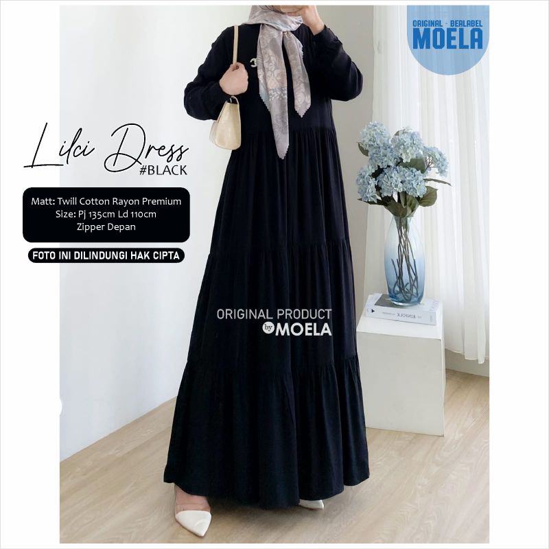 Biumi Dress Gamis Polos Jumbo Allsize Busui Premium Twill Catton Rayon Original Ori Moela Berlabel-Lilci black