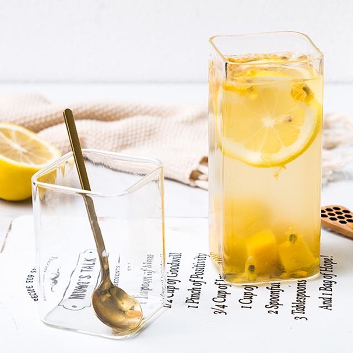 Gelas Mug Unik Kaca Bening Kotak Gelas Es Teh Jus Anti Panas Dingin 250ml dan 400ml