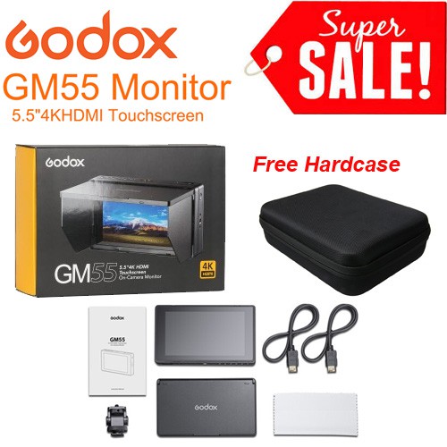 Godox GM55 5.5 Inch 4K HDMI Touchscreen On-Camera LCD Monitor Free Hardcase