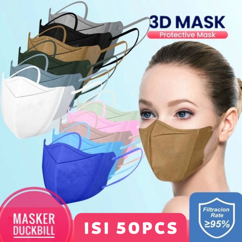 50 PCS Masker Duckbill Warna-Warni - Face Mask 3 Ply 3D Disposable