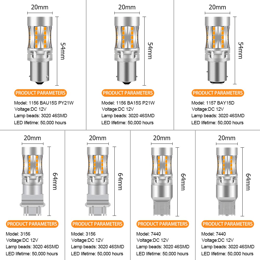 1pc Lampu Led Canbus Error-Free 46 Smd 12v-24v 1156 3157 7440 T20 Ba15S Bau15S Antiflash Untuk Rem Mobil