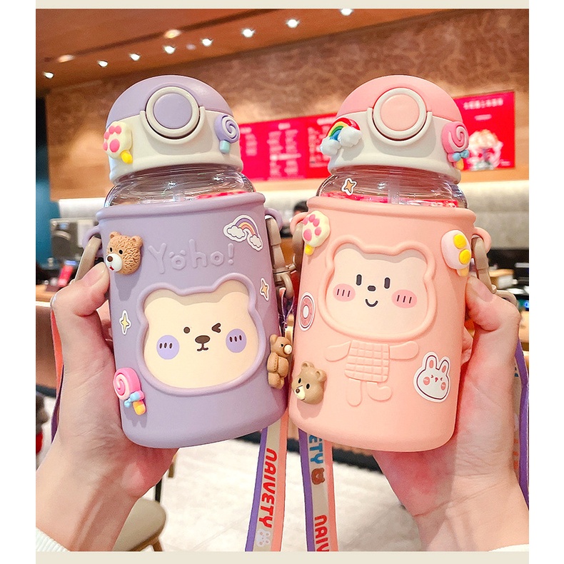 TweedyToys - Yoho Bear Water Bottle Rubber Sleeve / Botol Minum 620ml Tali Anak Lucu