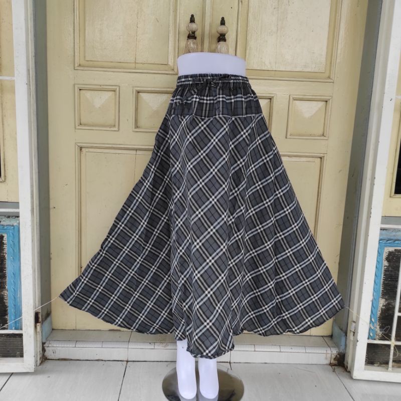 (BISA COD)ROK PAYUNG/ROK KATUN LEBAR/MOTIF BURBERRY-5