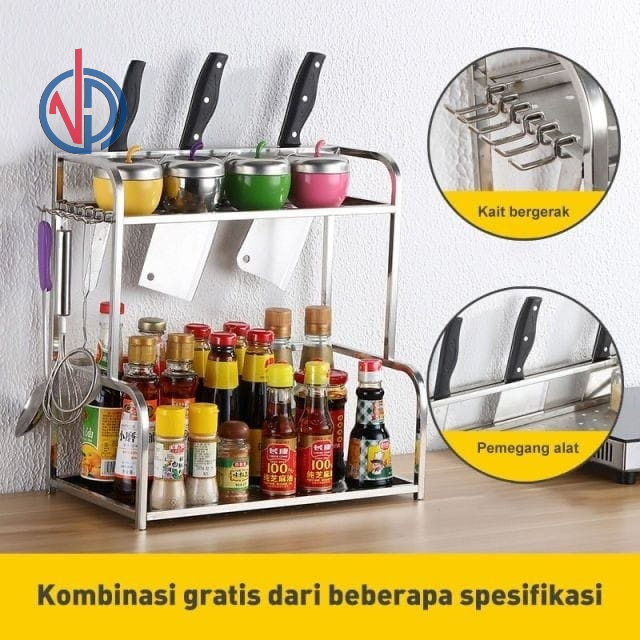 RAK DAPUR SERBAGUNA RAK BUMBU STAINLESS RAK 2 SUSUN FREE PACKING BUBBLE VD