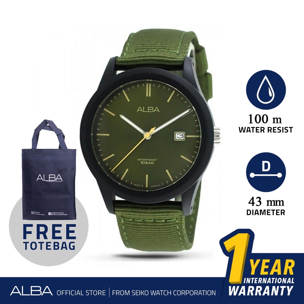 Alba Jam Tangan Pria Field AS9K57 / AS9K57X1 Quartz Green Dial Nylon Strap Watch