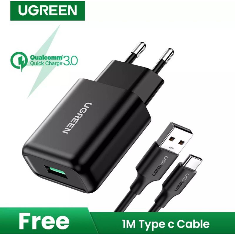 UGREEN CHARGER 18W QC 3.0 + KABEL 1M ( MICRO USB / TYPE C ) Fast Charging