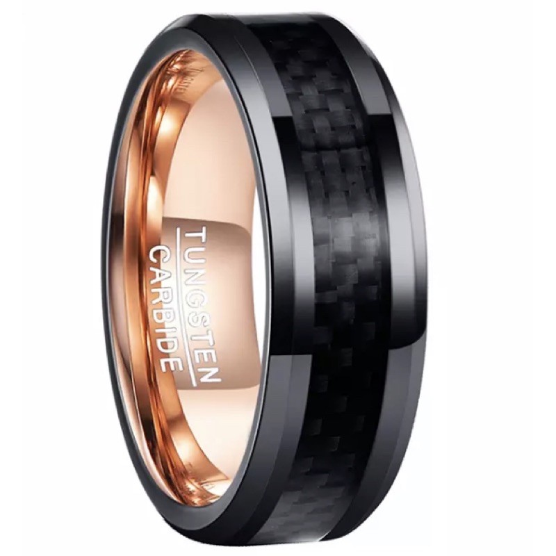 Cincin Pria Tungsten Carbide Original Premium Golden Black Carbon High Quality