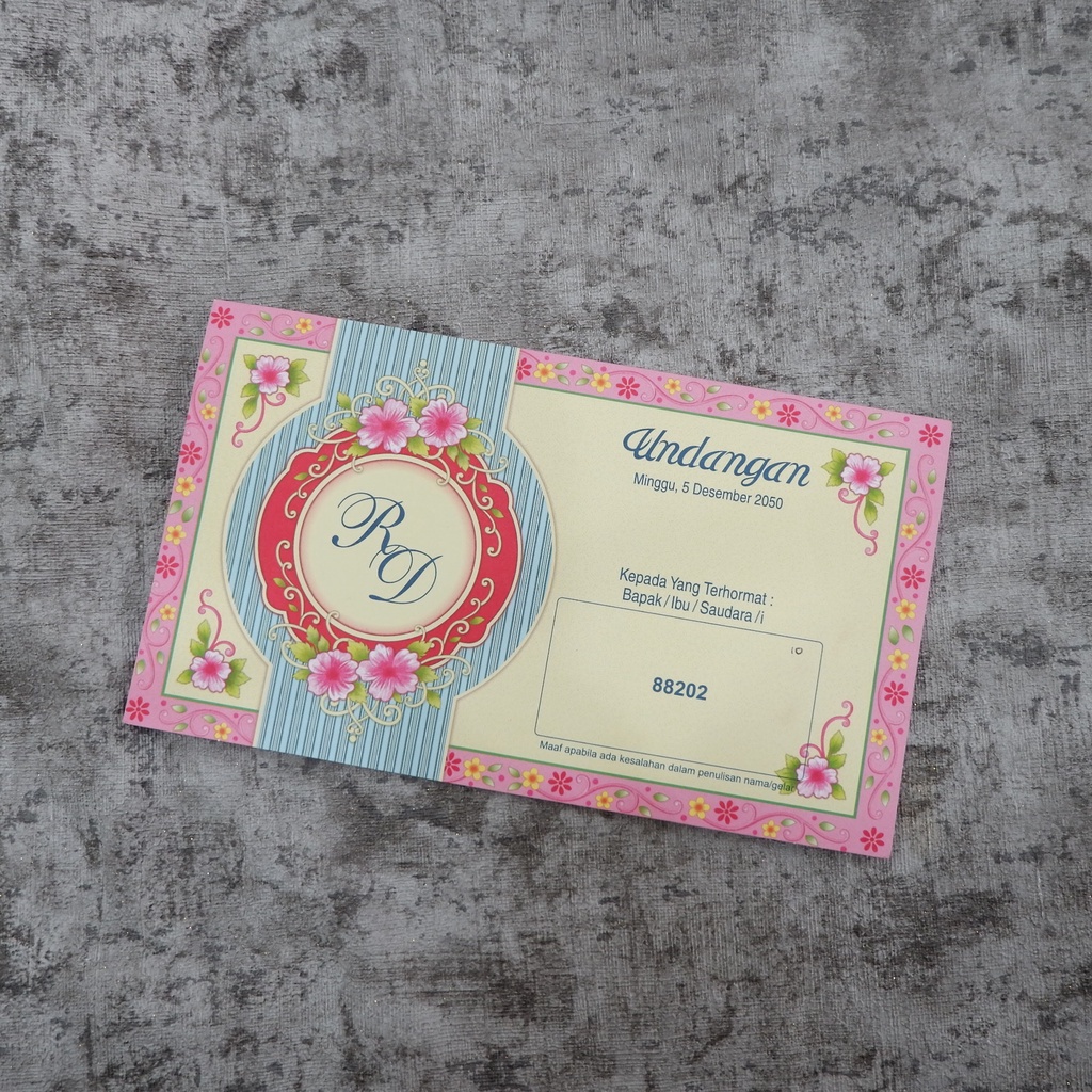 Undangan Pernikahan Rustic Cantik Elegan Murah Simpel Kekinian Pink Tipe ERBA 88202