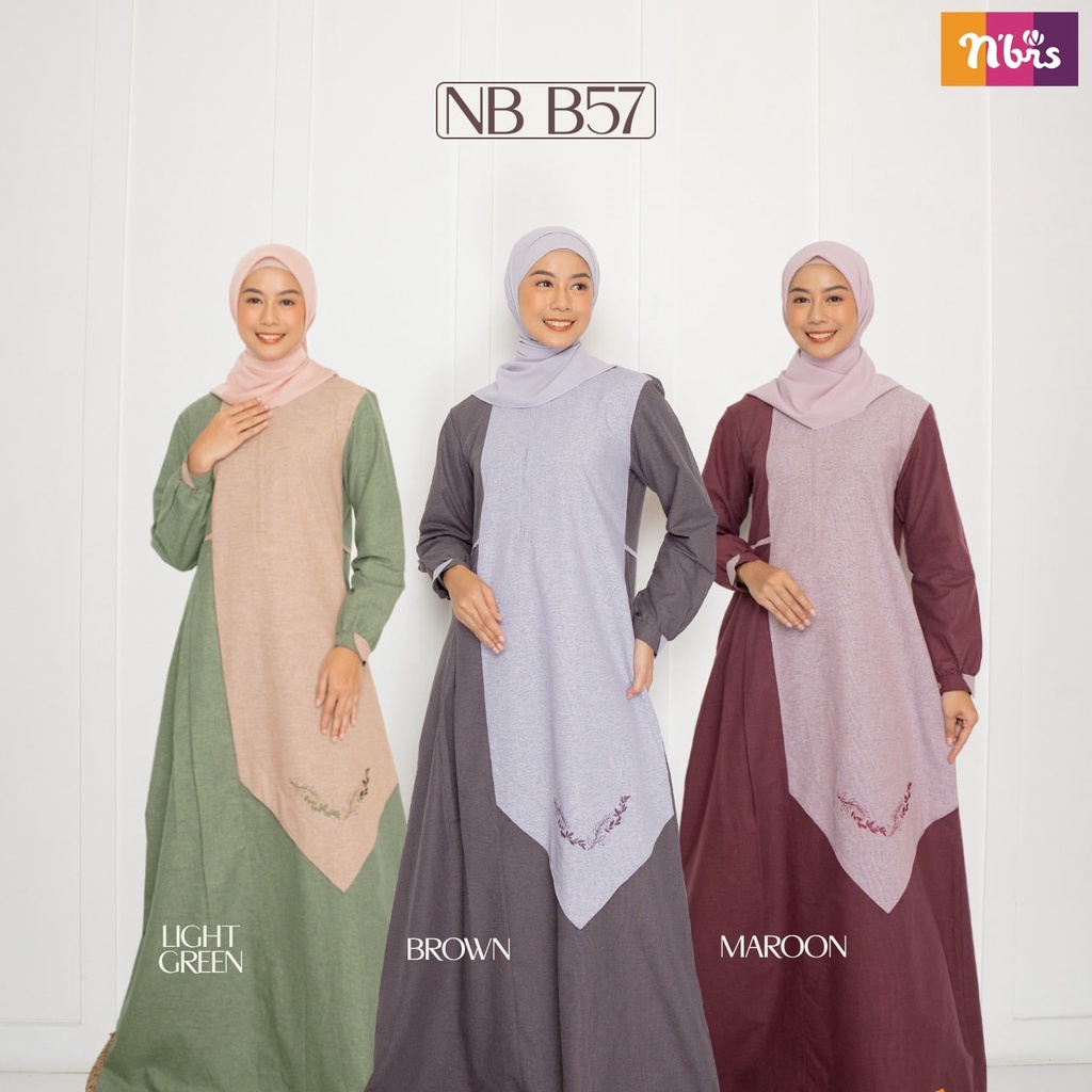 Gamis Nibras Wanita kekinian jumbo remaja dewasa bukan hitam putih promo original NB B57