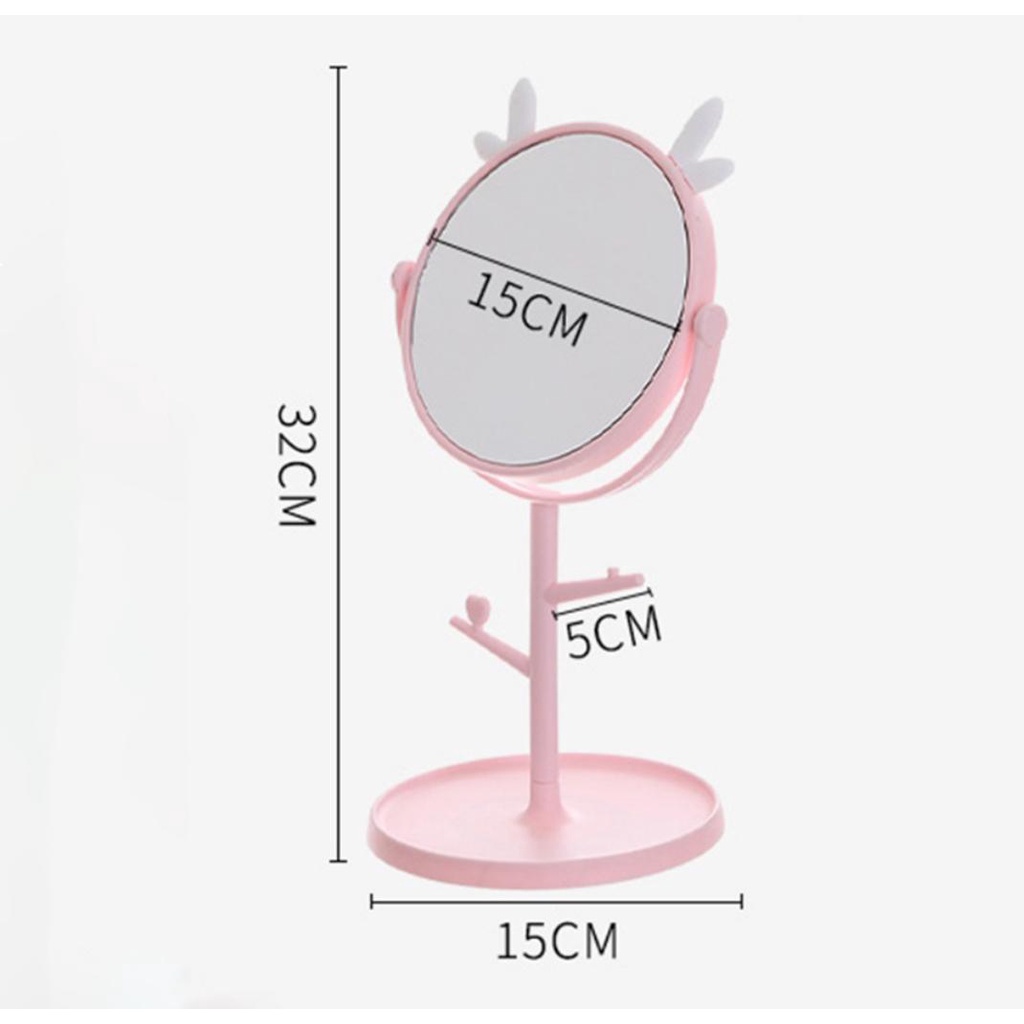 Cermin Motif Telinga Kucing Lucu / Make Up Bulat Kaca Meja Rias Standing Mirror