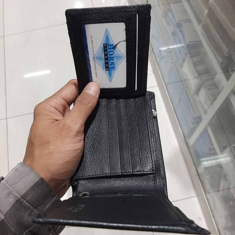 Dompet Kulit Asli HORSE KINGDOM HR-08 + Kotak Dompet Kulit Pria Bifold Lipat dua ukuran 5Inchi