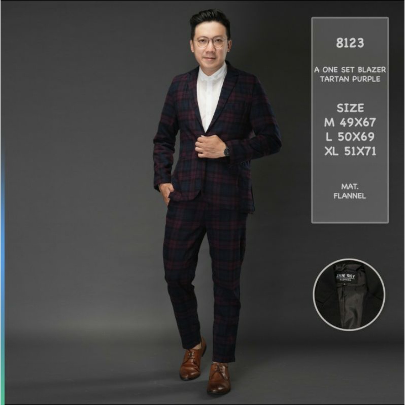 [BestSeller] Blazer Set Pria Setelan Jas Formal Slimfit Tartan