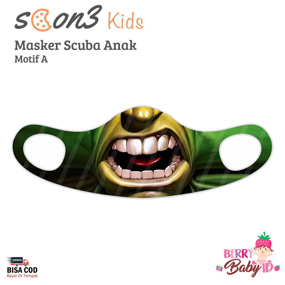 Scon3 Masker Anak Scuba Print Karakter Kids Face Mask Berry Mart