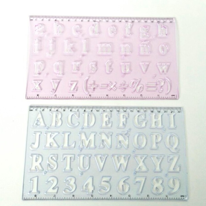 Set 2 pcs Penggaris gambar bentuk pola huruf dan angka - fancy ruller