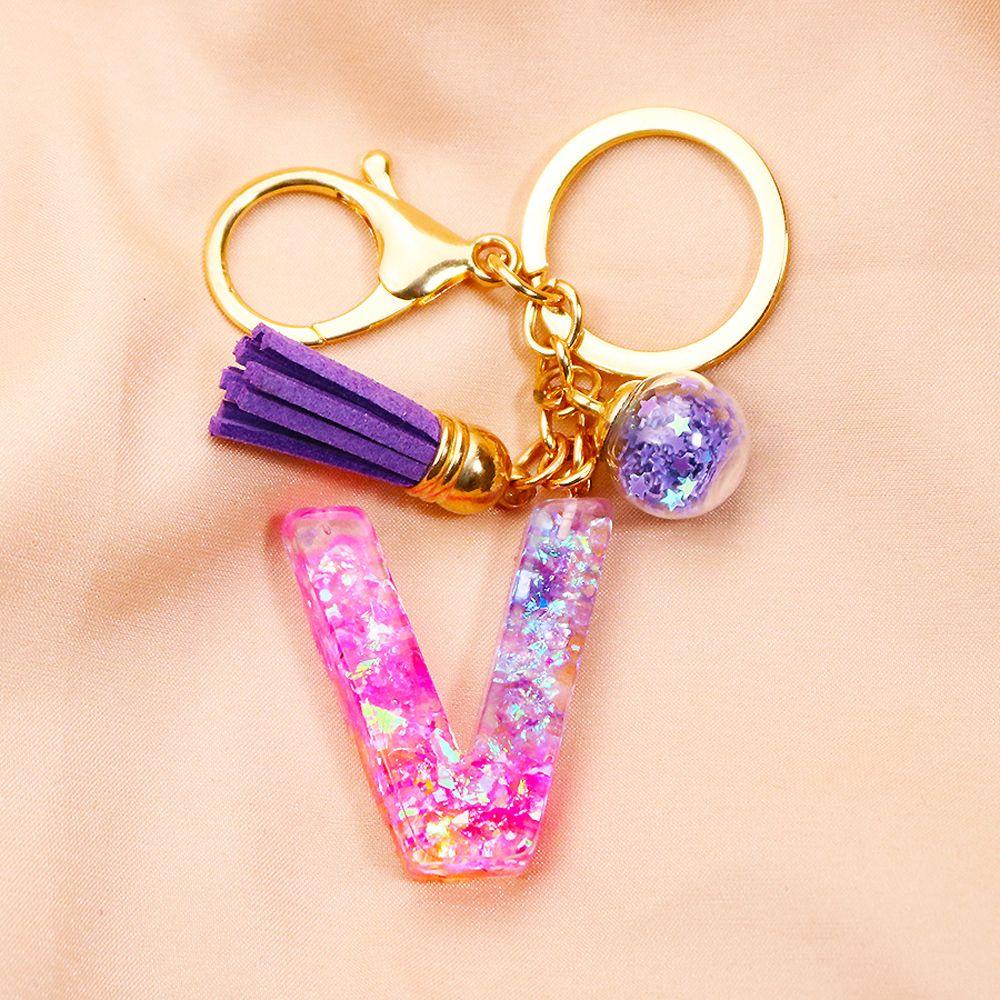 Lanfy 26huruf Gantungan Kunci Resin Aksesoris Fashion Perhiasan Mobil Keyring Rumbai Liontin Alfabet Key Chain