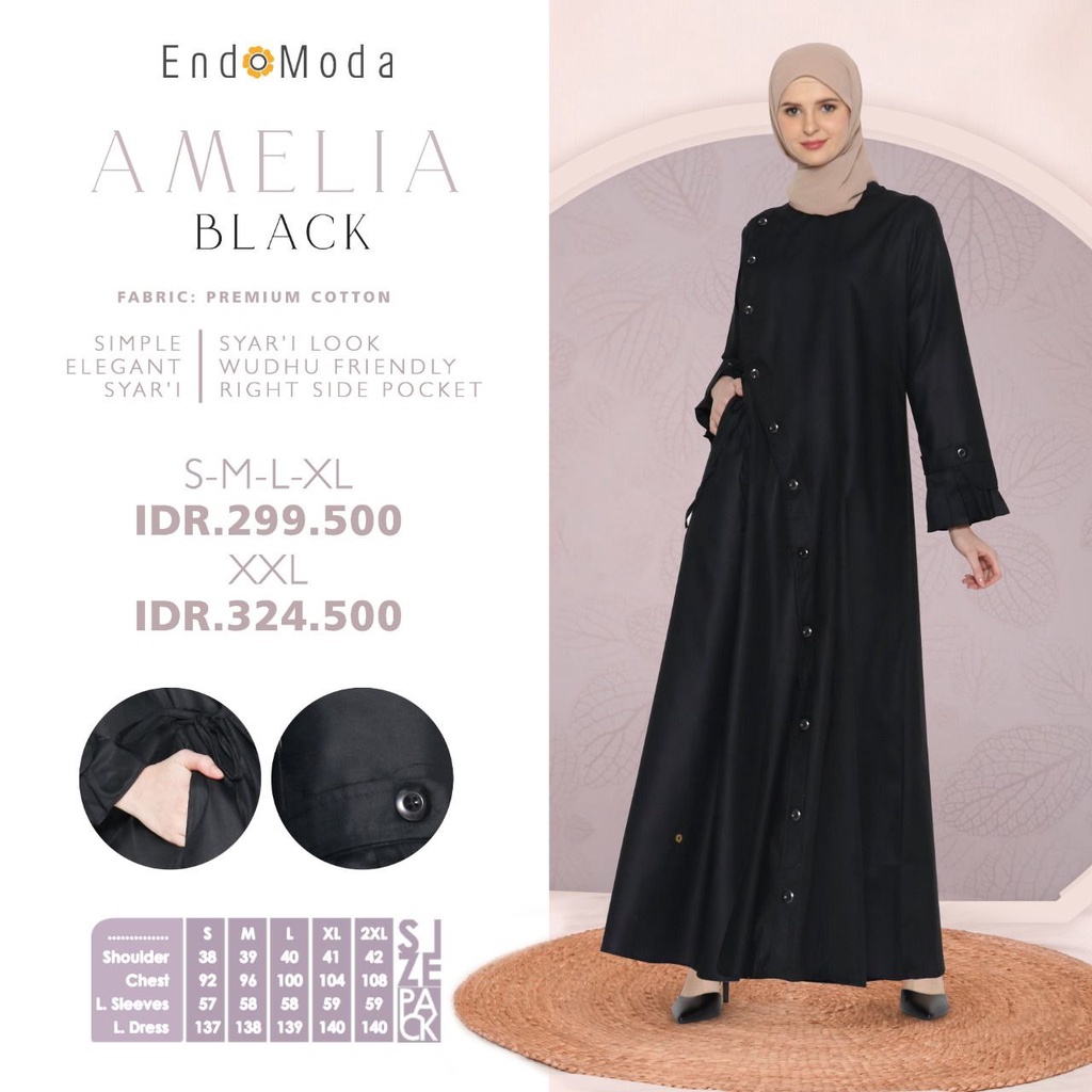 DISKON GAMIS ENDOMODA AMELIA BLACK HITAM MUSLIMAH