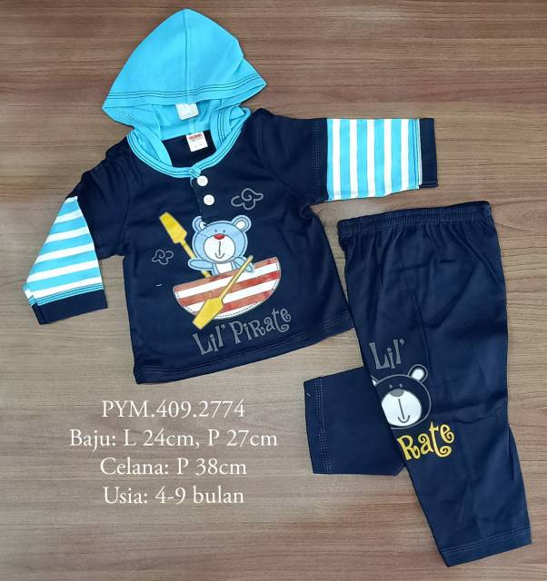 Piyama bayi cowok 3-12 bulan / baju dan celana tidur bayi / pakaian tidur bayi