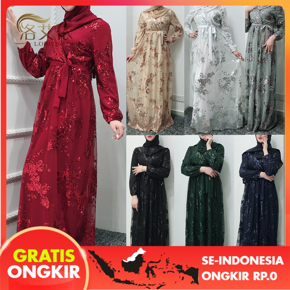 Pakaian Wanita Renda Bronzing Double Layer Dress Timur Tengah Dubai Jubah Lr224