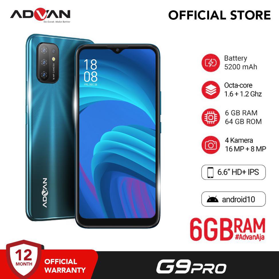 ✨ BISA COD✨ Advan G9Pro 6.6 Inci 6 GB 64 GB (Blue) Quad Camera Octacore Smartphone Android 10