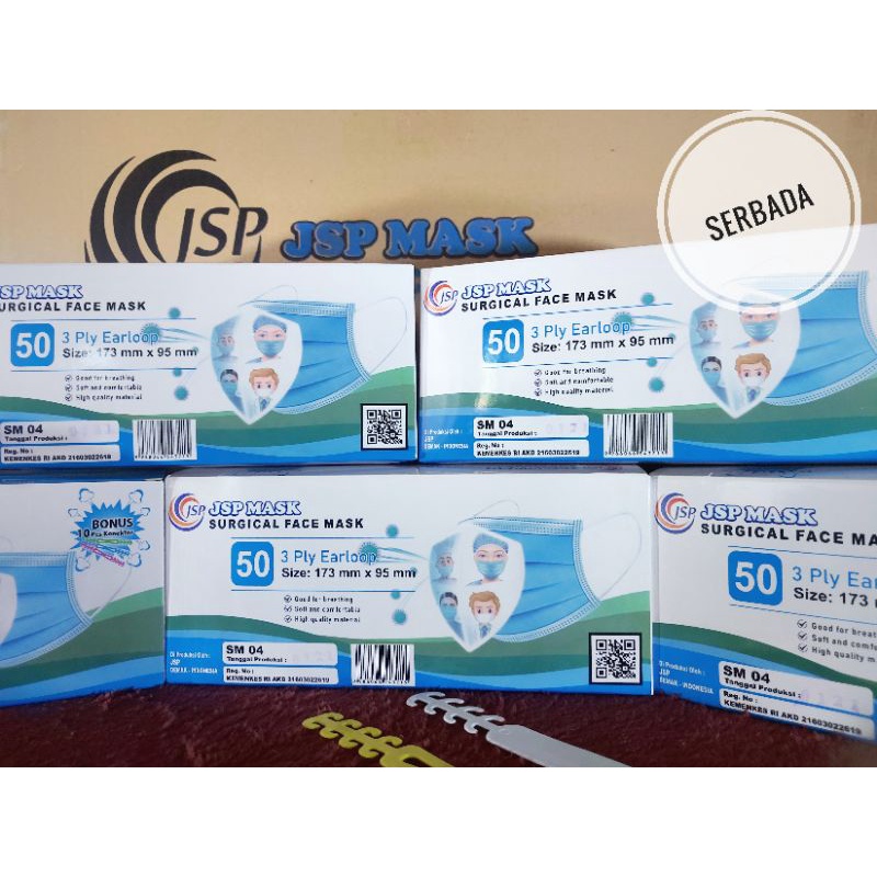 [MASKER COD] Masker Medis Sudah Kemenkes 3PLY JSP MASK Free 10 CONNECTOR 1 Karton isi 66 pack