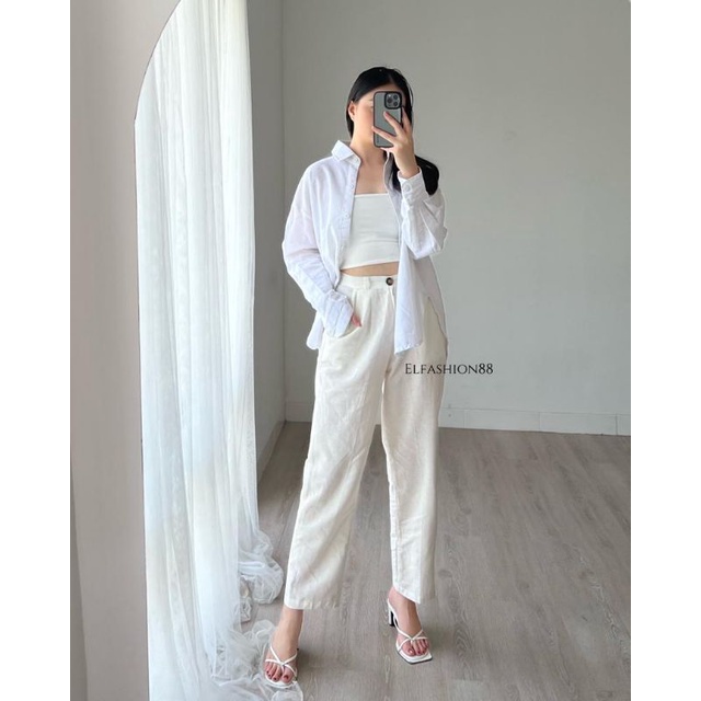 Elfashion • Long Pants Linen Wanita | Celana Wanita Casual