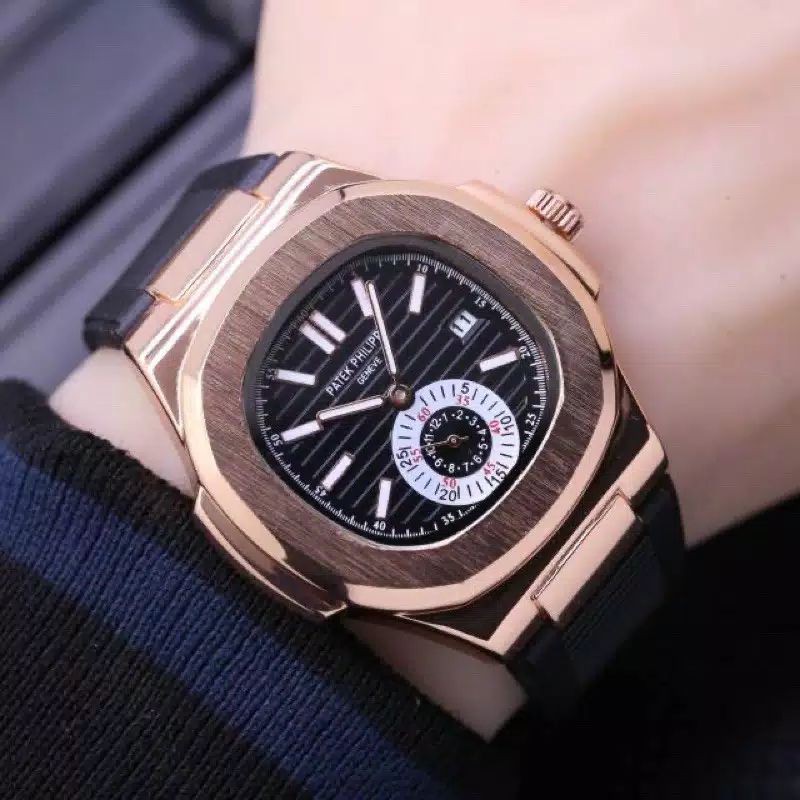 Jam Tangan Pria Patek P 7715 Bahan Rubber Tanggal Aktif - Free Box Batre Cadangan Original Automatic