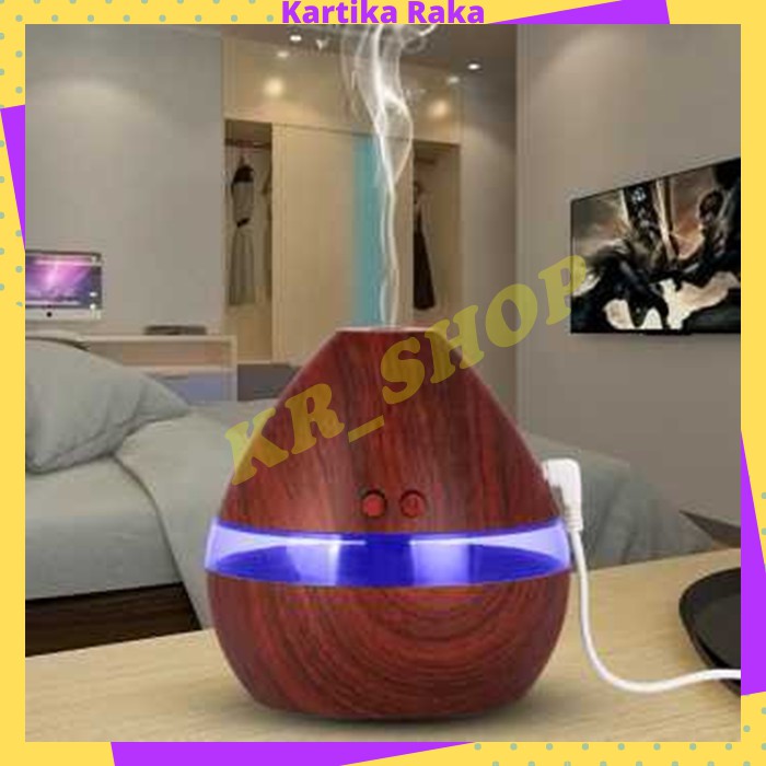 KR Difuser Diffuser Aromatherapy Aromaterapi Aroma Terapi Air Humidifier LED Wood Grain 300ML