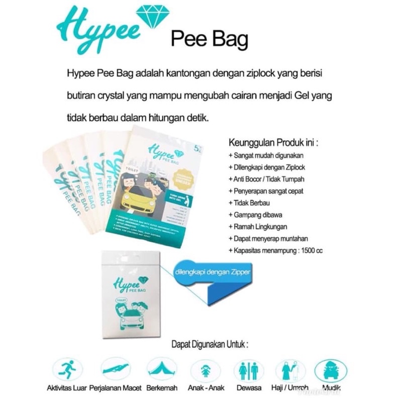 Hypee Pee Bag for Girl Boy (isi 5 per pack) / Kantong Pipis Urine untuk Wanita Pria Travelling Pee Bag