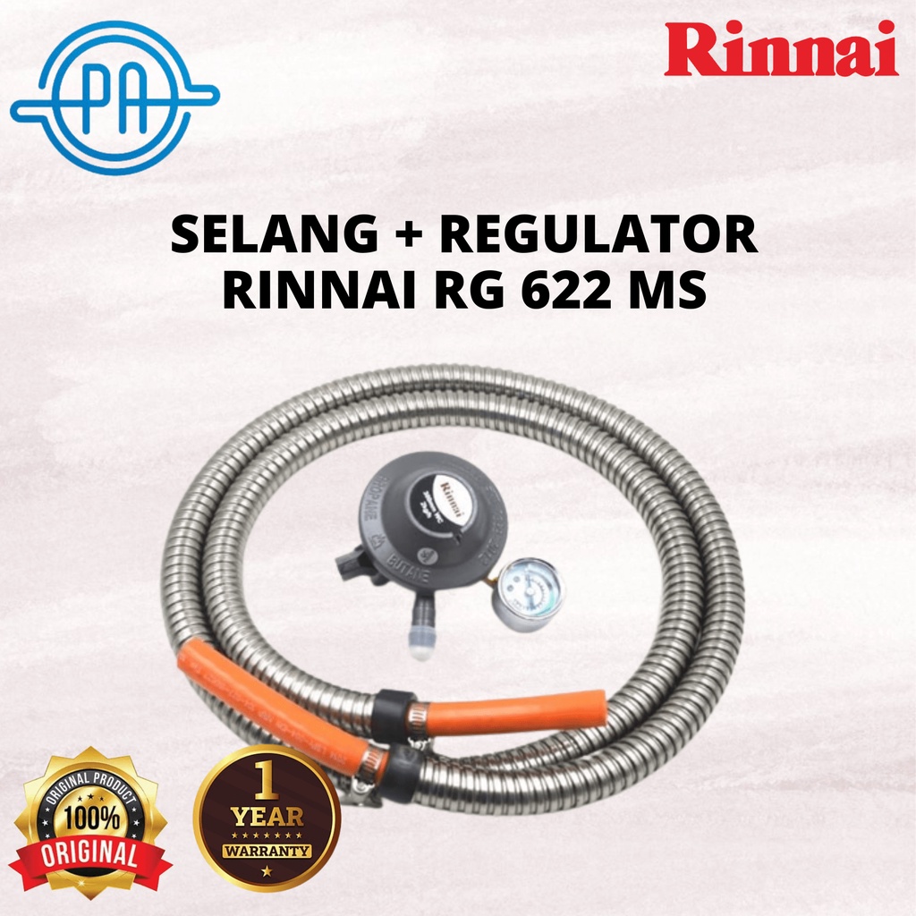 SELANG GAS + REGULATOR RINNAI RG-622MS / RG 622 MS [Paket Meteran] (GARANSI RESMI)