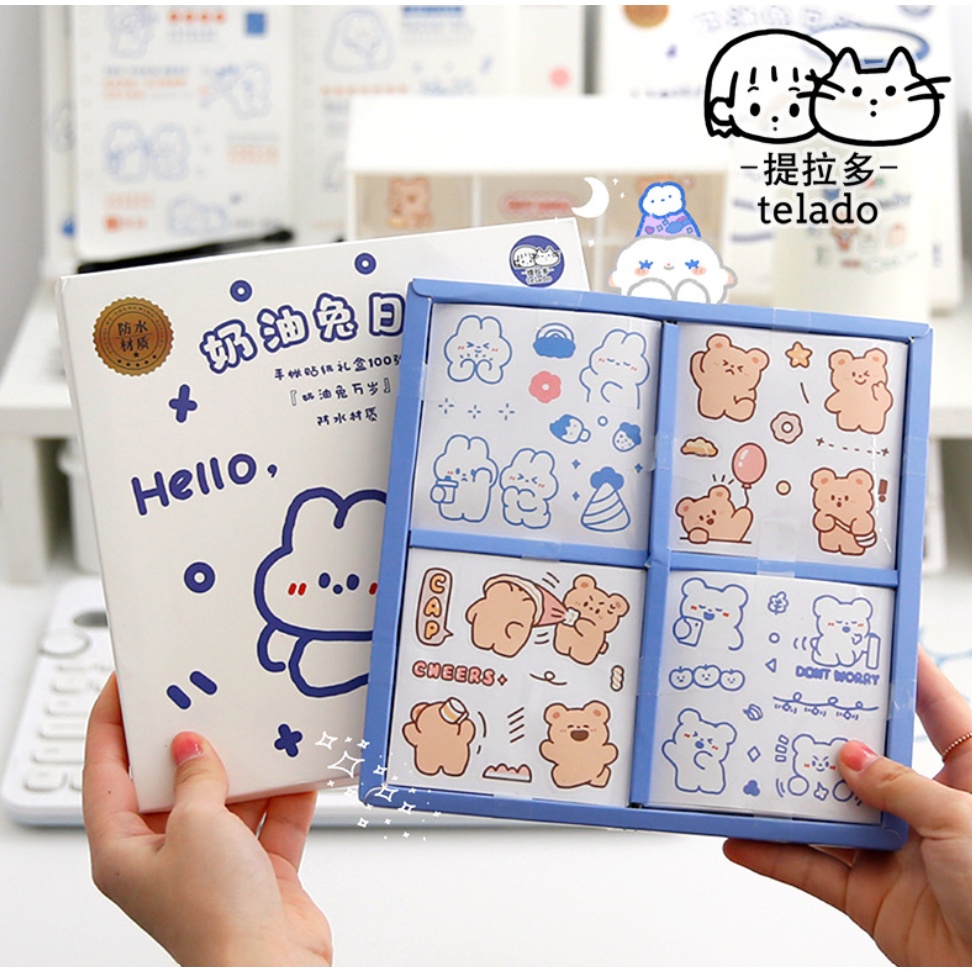 Stiker Aesthetic Cute Bear By Telado Design DIY Buku Tumblr Mini Box / 1 Pcs-1