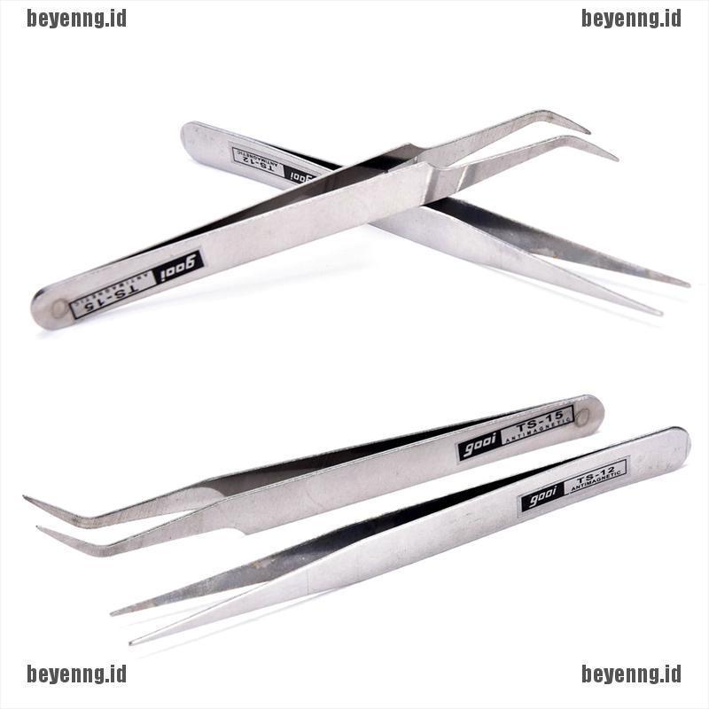 Bey 2pcs Pinset Stainless Steel Untuk Mengambil Bulu Mata Palsu / Nail Art