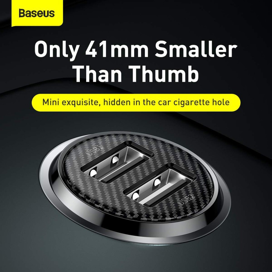 Baseus Grain Pro Car Charger Mobil Dual USB Port 4.8A Mini Compact