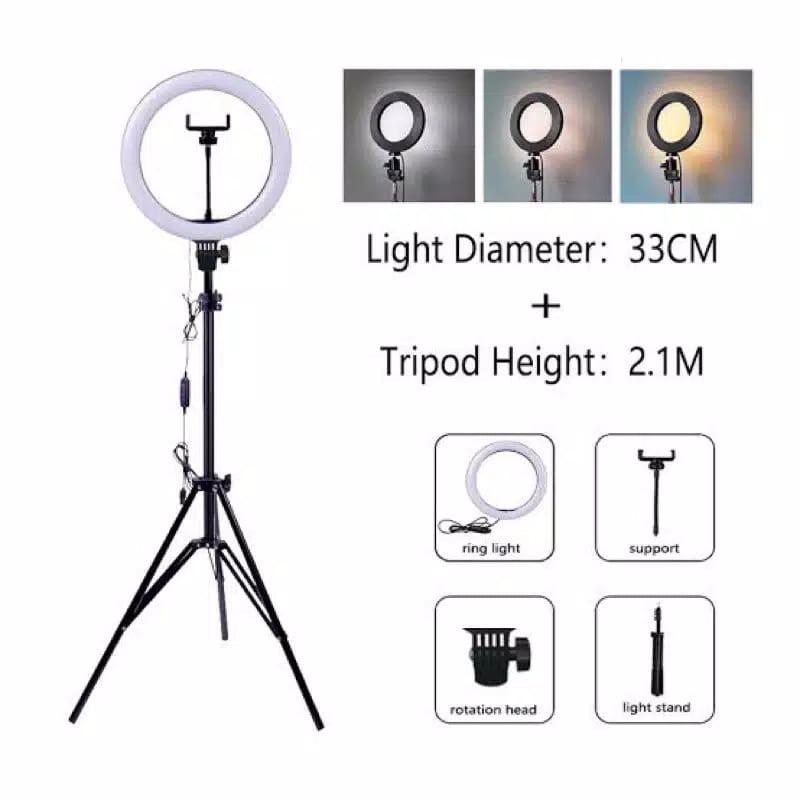 &lt; M.A &gt; Ring Light 26 Cm + Tripod 2.1 M - Tripod Lampu M-26 Selfie Ring Light