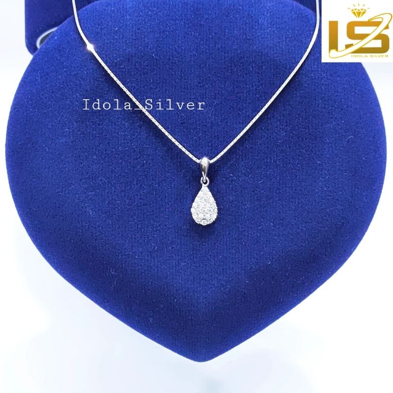 KALUNG PERAK ASLI SILVER WANITA 925 LAPIS EMAS PUTIH MODEL LIONTIN OVAL - PERHIASAN PERAK WANITA