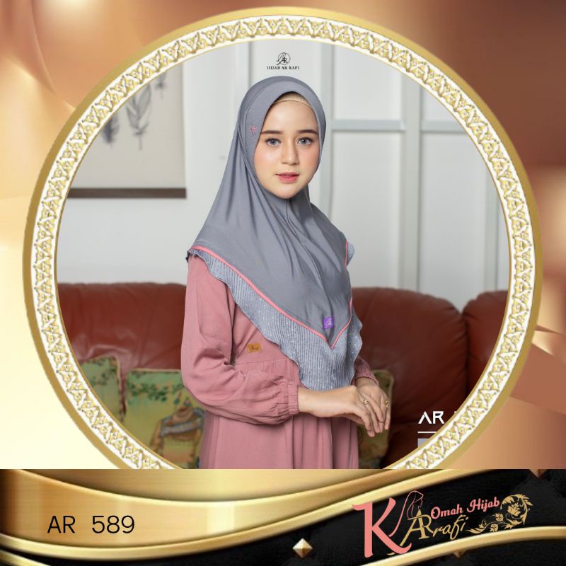 Terlaris - Hijab Arrafi AR 589 - Jilbab Kerudung Bergo Instan Antem Polos Variasi Plisket Polkadot b