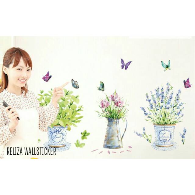 RELIZA WALL STICKER POT GARDEN HIJAU KUPU KUPU TANAMAN STIKER DINDING JM7299