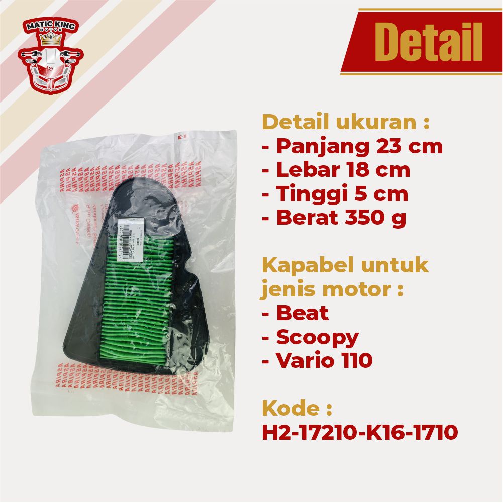 Filter Udara Hawa Honda Beat Scoopy Fi 110 ORI ASLI Aspira Astra Otoparts H2-17210-K16-1710