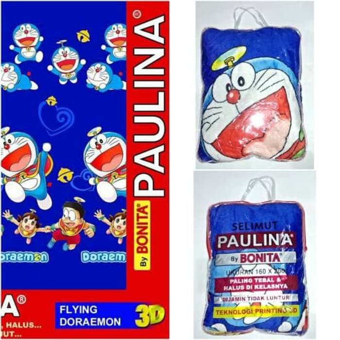 Selimut Paulina By Bonita Ukuran 160x200 Motif Flying Doraemon