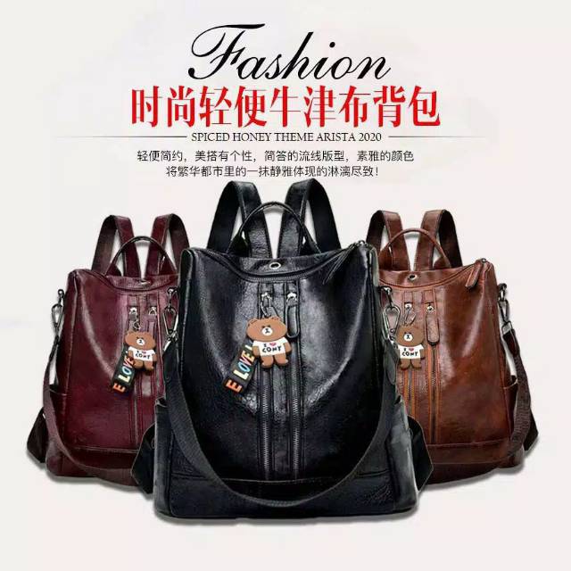 TAS RANSEL BACKPACK WANITA SALVA TA089T3 IMPORT BIRU TOSCA KULIAH SEKOLAH KERJA KOREA MURAH KULIT